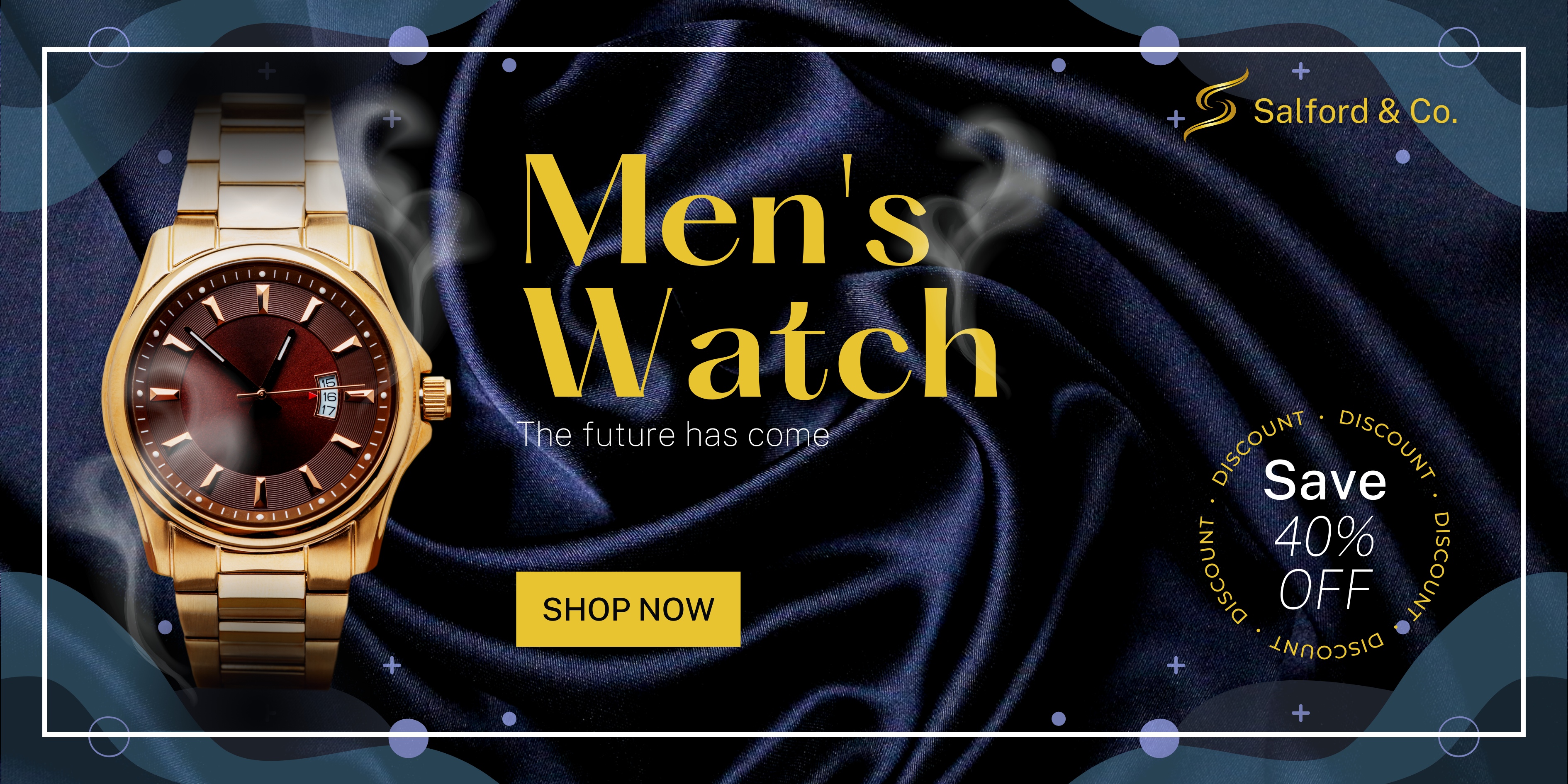 Navy Yellow Modern Photo Men's Watch Blog Banner