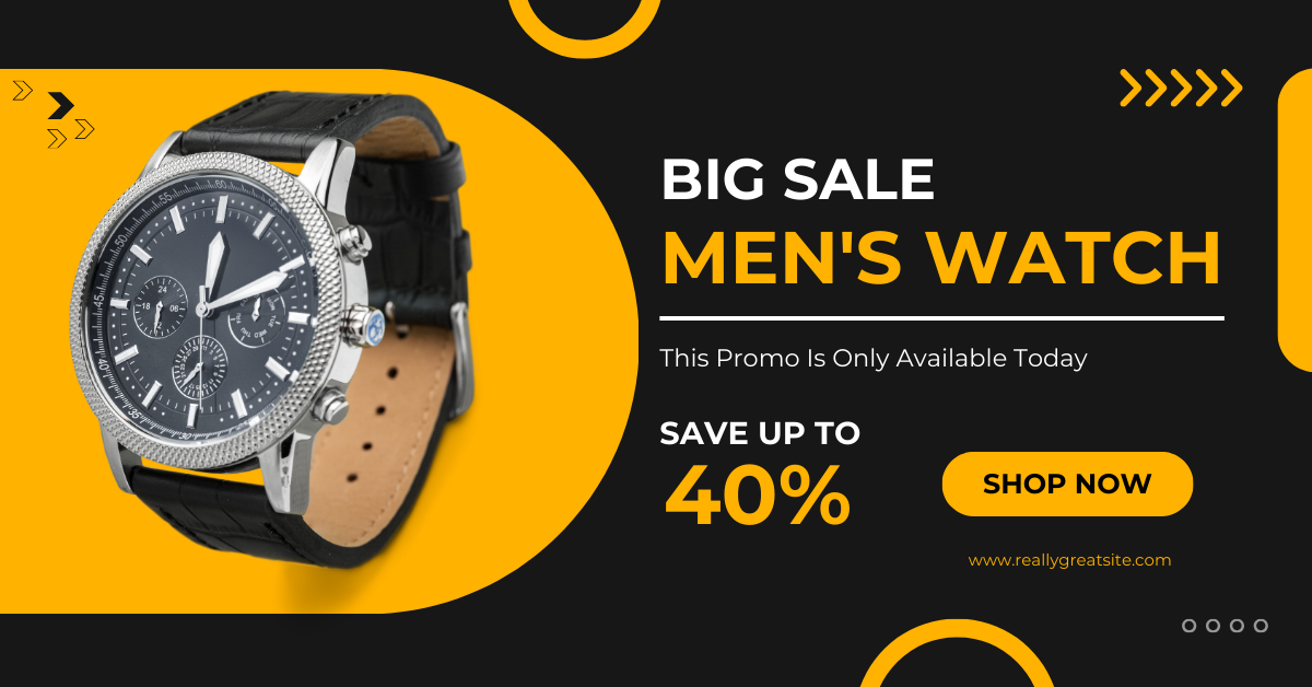 Yellow And Black Modern Minimalist Big Sale Men's Watch Facebook Ad